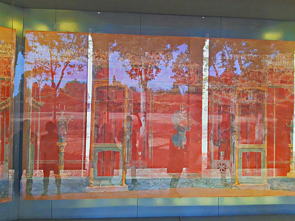 Complesso dei triclini in località Moregine a Pompei. September 2024.
Triclinium A, north wall, on display in Pompeii Palaestra. Photo courtesy of Giuseppe Ciaramella.