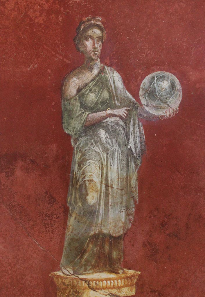 Complesso dei triclini in località Moregine a Pompei. September 2015. Triclinium A, east wall.
Urania the muse of astronomy with a globe.