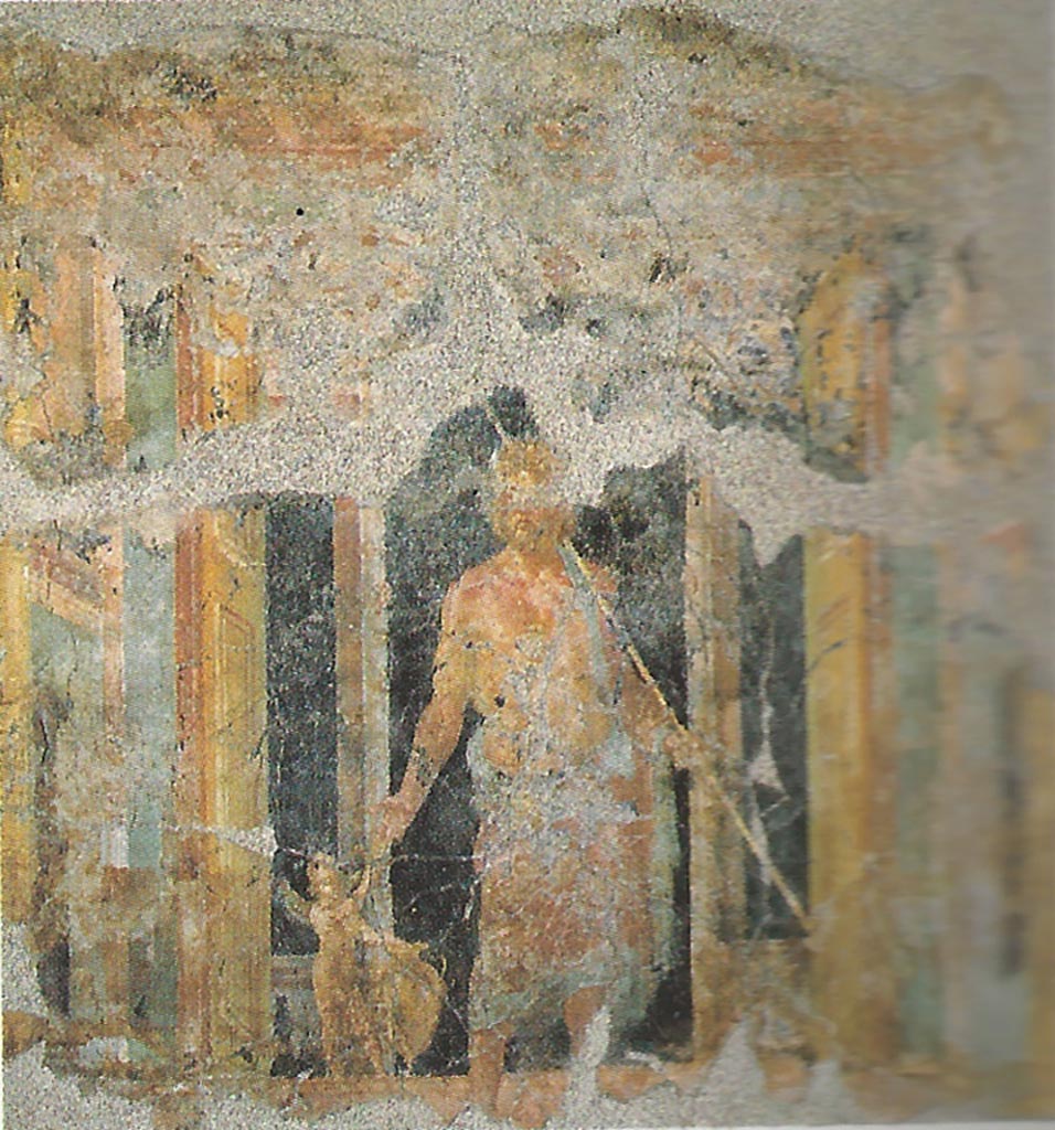 Complesso dei triclini in località Moregine a Pompei. Triclinium D.
Giove e un piccolo amorino alata. Jupiter and a small winged cupid.
PAP inventory number 25941.