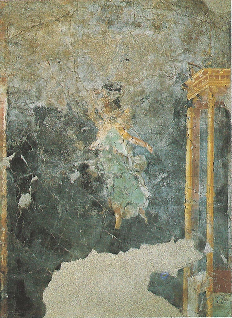 Complesso dei triclini in località Moregine a Pompei. Triclinium D.
Vittoria alata che regge un tirso nella mano sinistra. Winged Victory holding a thyrsus in the left hand.
PAP inventory number 25945.