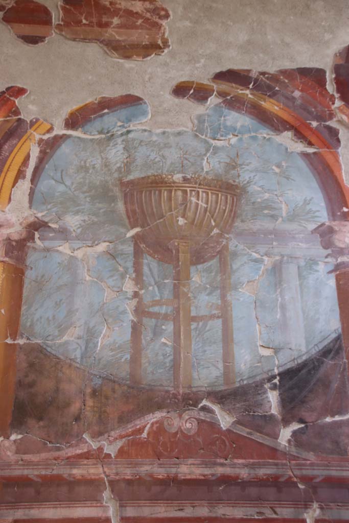 Oplontis, Villa of Poppea, September 2021.
Room 15, east wall, detail of painting of the Delphic tripod. Photo courtesy of Klaus Heese.