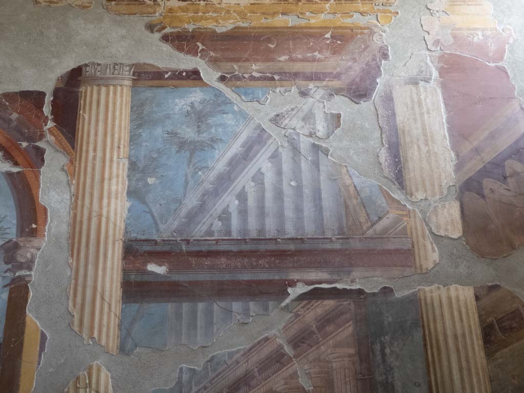 Oplontis Villa of Poppea, September 2017. Room 15, detail of painted upper east wall at south end in oecus.
Foto Annette Haug, ERC Grant 681269 DÉCOR.