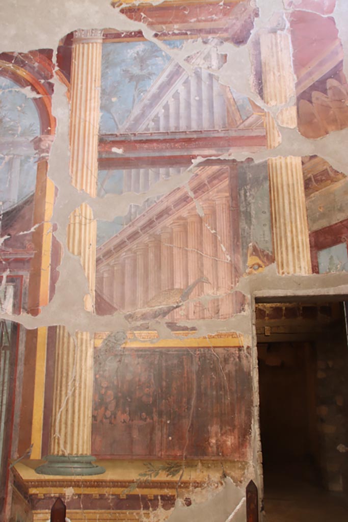 Oplontis Villa of Poppea, October 2022.
Room 15, east wall in south-east corner with doorway to room 14. Photo courtesy of Klaus Heese.