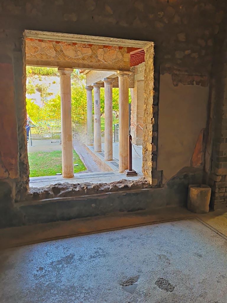 Oplontis Villa of Poppea, October 2023.
Room 17, looking towards north wall with window onto room 33, the west portico. Photo courtesy of Giuseppe Ciaramella.