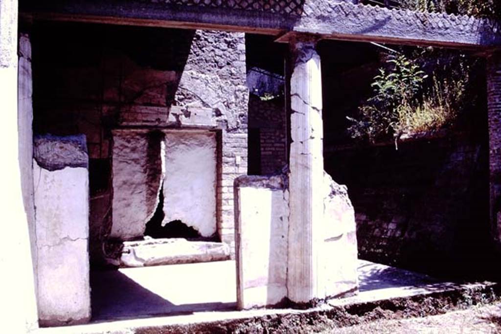 Oplontis, 1977. Area 19, looking east onto portico 13, and towards doorway to room 11. Photo by Stanley A. Jashemski.
Source: The Wilhelmina and Stanley A. Jashemski archive in the University of Maryland Library, Special Collections (See collection page) and made available under the Creative Commons Attribution-Non Commercial License v.4. See Licence and use details. J77f0355