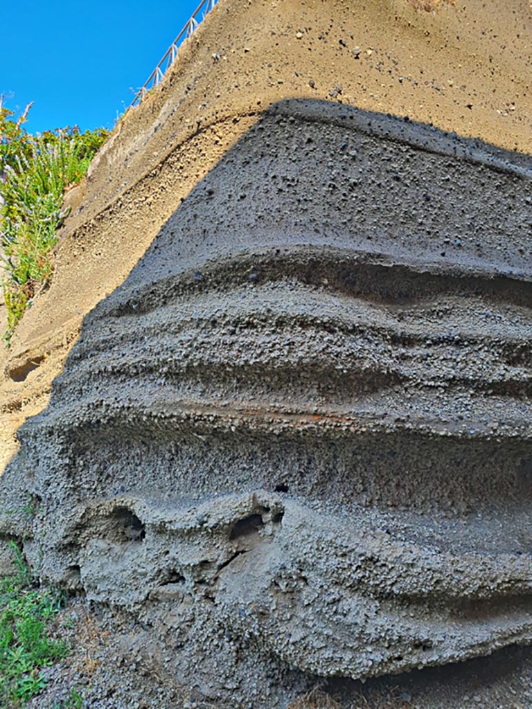 Oplontis Villa of Poppea, October 2023.
North garden 56, detail of the volcanic surge layers. Photo courtesy of Giuseppe Ciaramella.