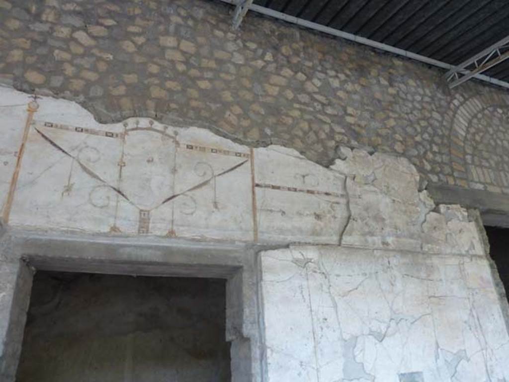 Oplontis, September 2015. Portico 60, painted upper west wall on north side and upper wall of room 72.