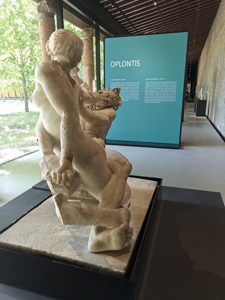 Oplontis Villa of Poppea, April 2022.
Statuette of hermaphrodite and a faun, on display at II.7.9, the Palaestra in Pompeii.
Photo courtesy of Giuseppe Ciaramella.
