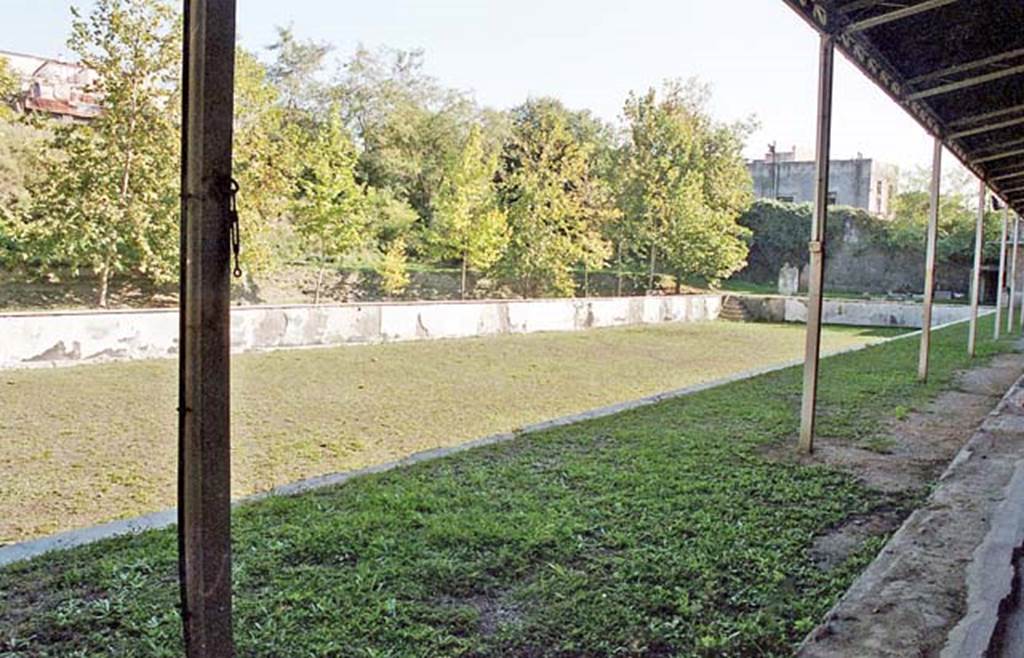 Oplontis Villa of Poppea, October 2001. Area 96, looking south-east across swimming pool from area 80, the east side of the west portico. Photo courtesy of Peter Woods.