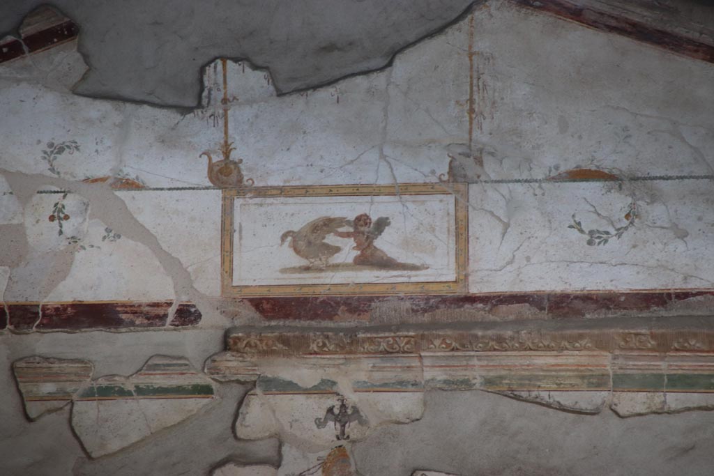 Villa of Poppaea, Oplontis, October 2023.
Room 97, detail of reconstructed stucco from above doorway 97 on north wall of portico 60. Photo courtesy of Klaus Heese.