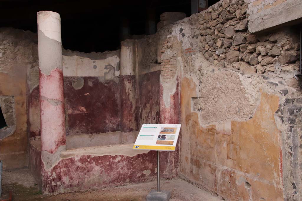 Stabiae, Villa Arianna, October 2020.
Room 21, west wall, looking towards south-west corner, with square pool probably used for raising small fish. Photo courtesy of Klaus Heese.