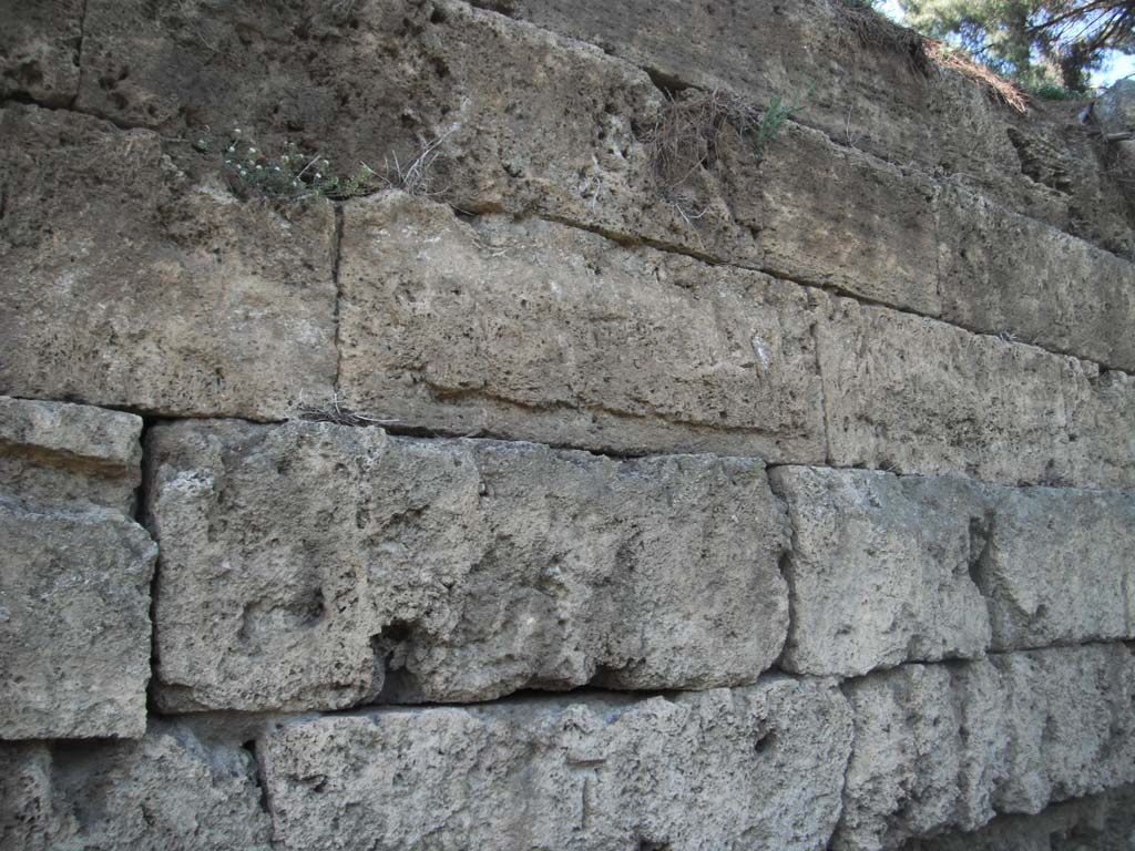 City Walls on south side of Pompeii. June 2012.
Looking east along City Walls, detail of stonework. Photo courtesy of Ivo van der Graaff.