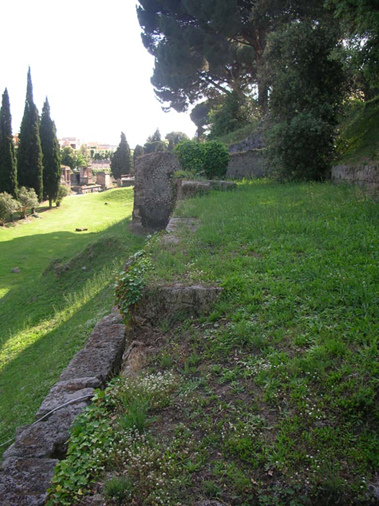 Walls on east side of Tower III, Pompeii. May 2010.
Looking west along top of wall towards Tower. Photo courtesy of Ivo van der Graaff.