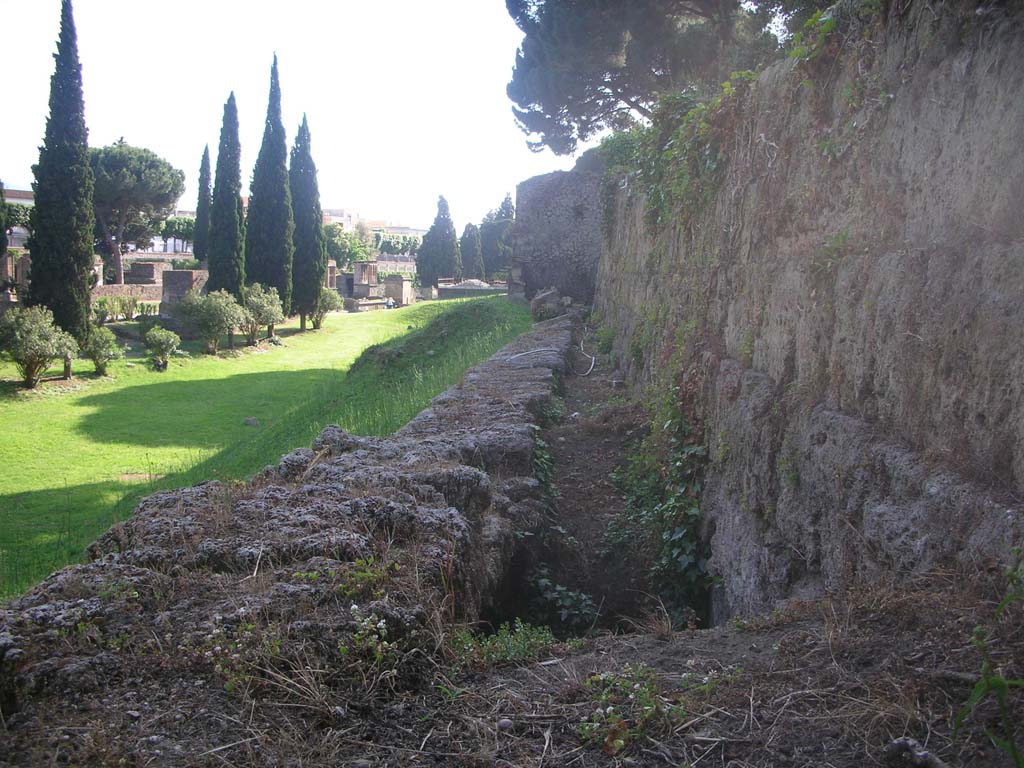 Walls on east side of Tower III, Pompeii. May 2010.
Looking west along City Wall towards Tower III. Photo courtesy of Ivo van der Graaff.